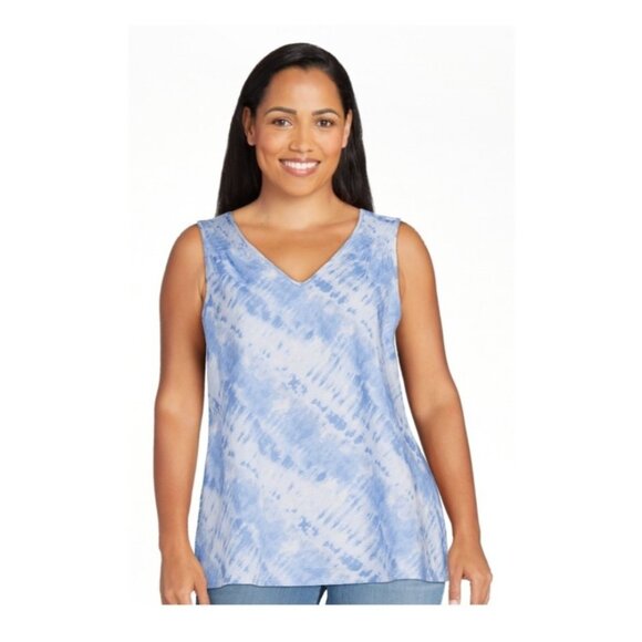 Time and Tru Womens Small 4-6 Blue Paradise Linen V-Neck Tank Top NWT - Picture 1 of 7